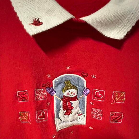 Vintage 90s grandmacore collared holiday Christmas crewneck sweatshirt - Picture 2 of 5